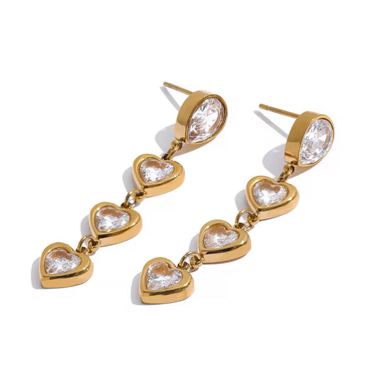 Gold Diamond Heart Dangle Earrings