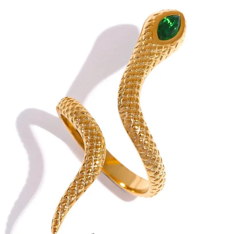 Gold Emerald Skinny Snake Ring