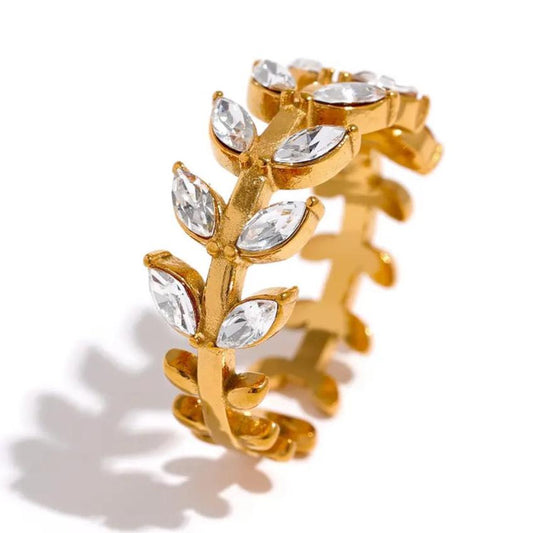 Gold and Diamond Leaf Ring