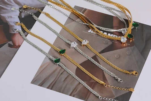 Emerald Pear Stone Bracelet White